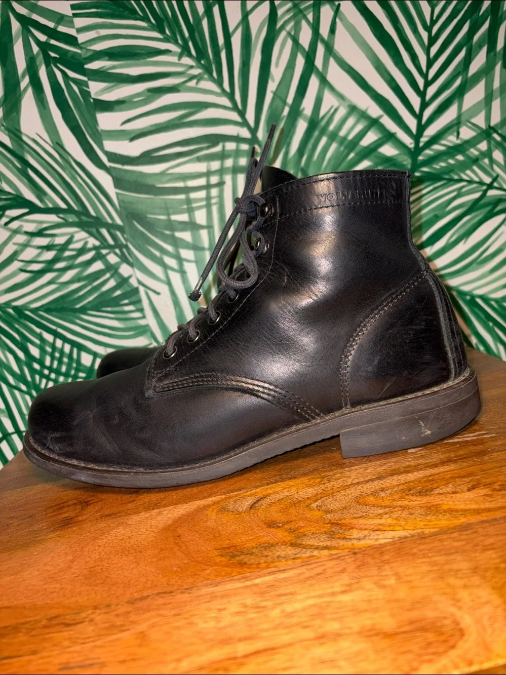 Wolverine Kilometer Black Leather Boots Mens 9.5 M